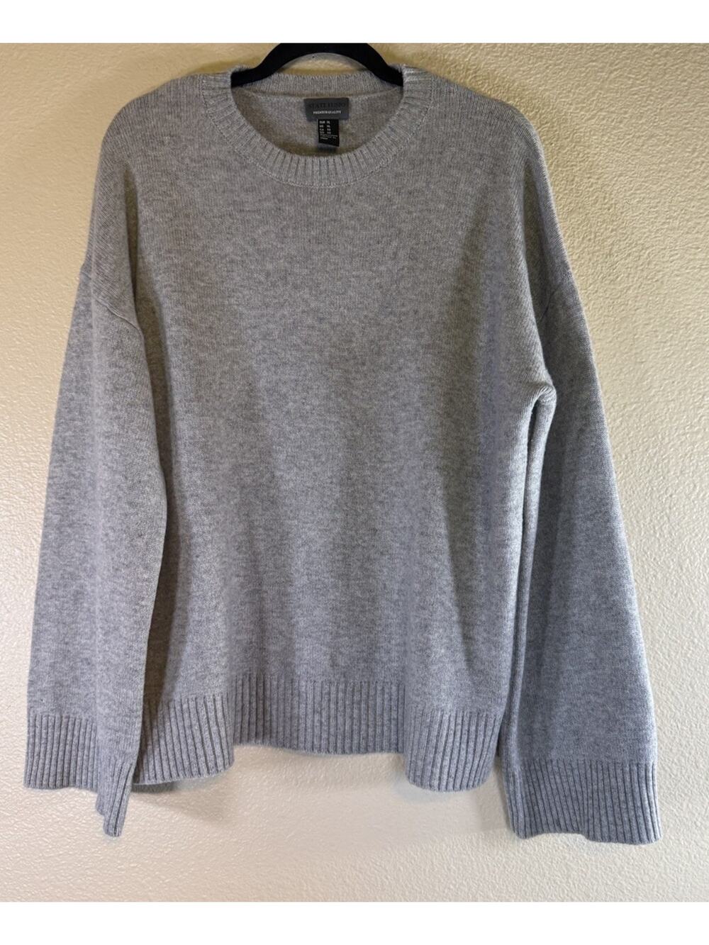 State Fusio Womens XL Merino Wool Sweater Pullover Gray